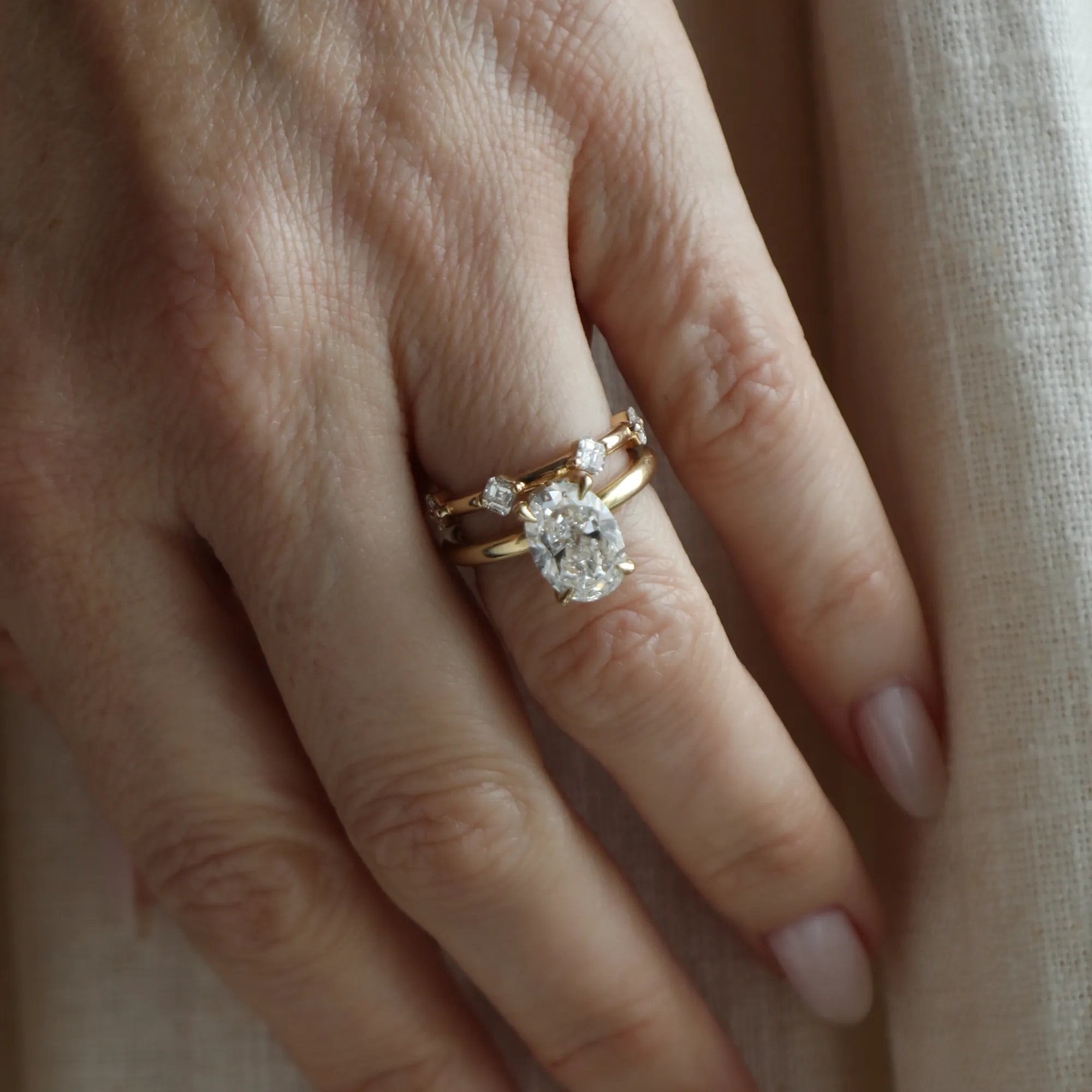 Asscher Cut Diamond Station Ring-Rings-Mama Bijoux