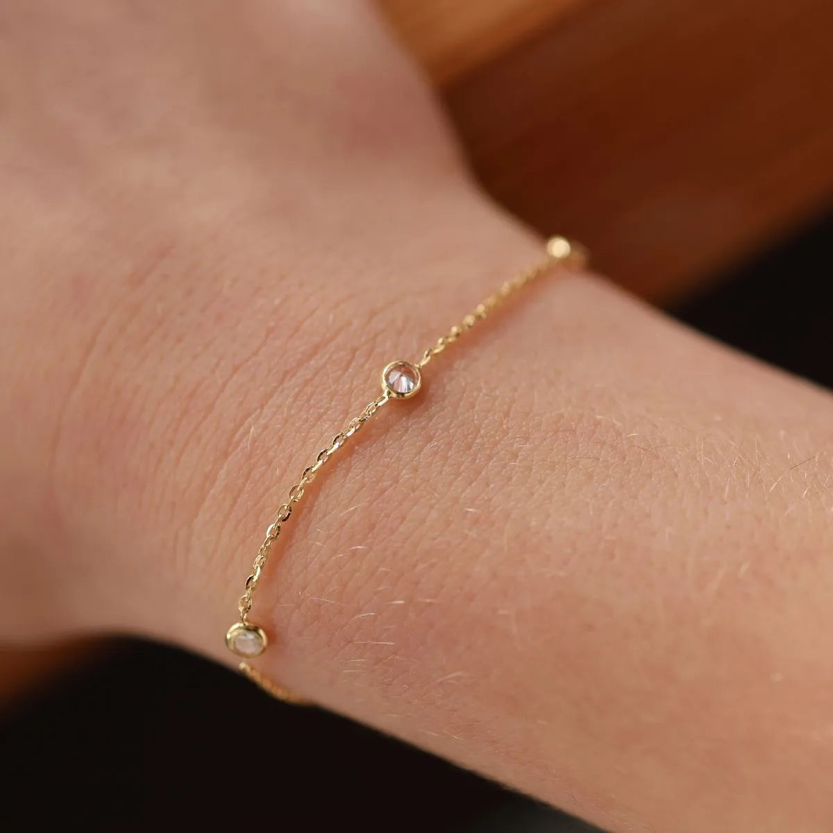 14k Gold & CZ Kids Bezel Bracelet