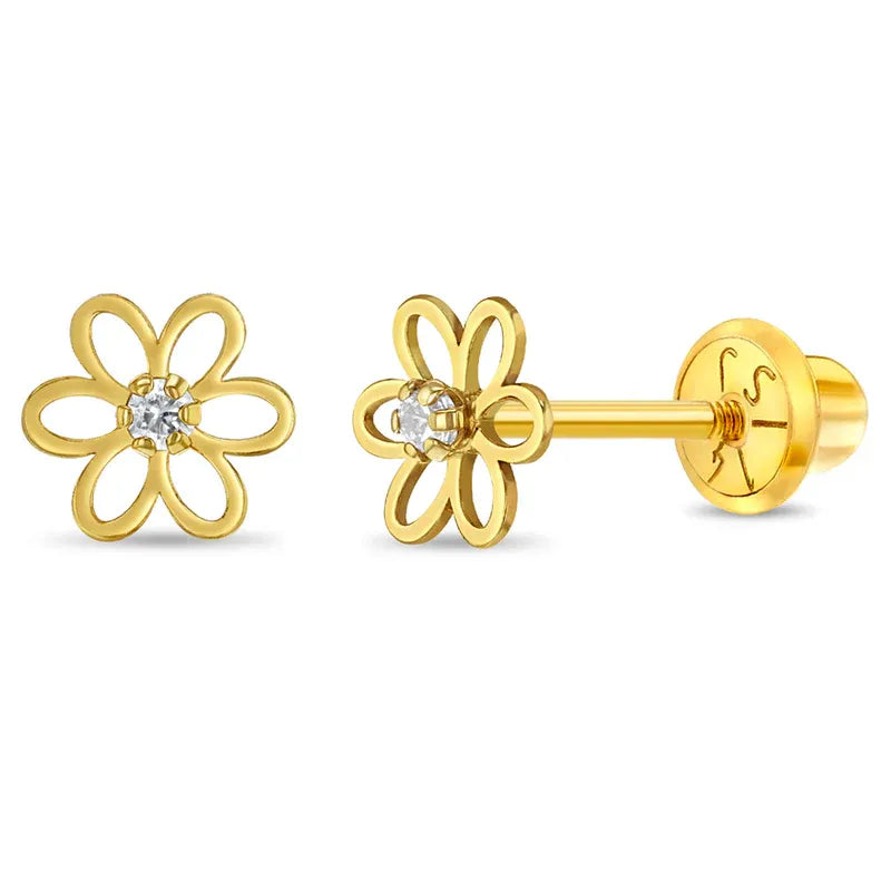 14k Gold & CZ Mini Flower Kids Stud Earrings-Earrings-Mama Bijoux-[14kgold]-[diamonds]-[heirloom_quality]-MamaBijoux