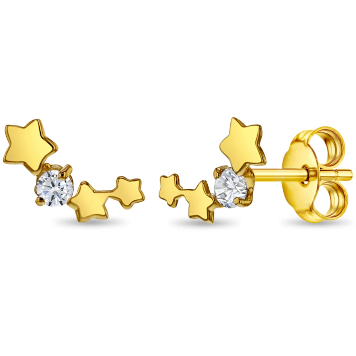 14k Gold & CZ Shooting Star Kids Stud Earrings-Earrings-Mama Bijoux-[14kgold]-[diamonds]-[heirloom_quality]-MamaBijoux