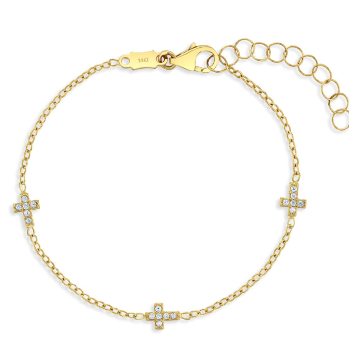 14k Gold Dainty CZ Cross Bracelet-Bracelets-Mama Bijoux-[14kgold]-[diamonds]-[heirloom_quality]-MamaBijoux