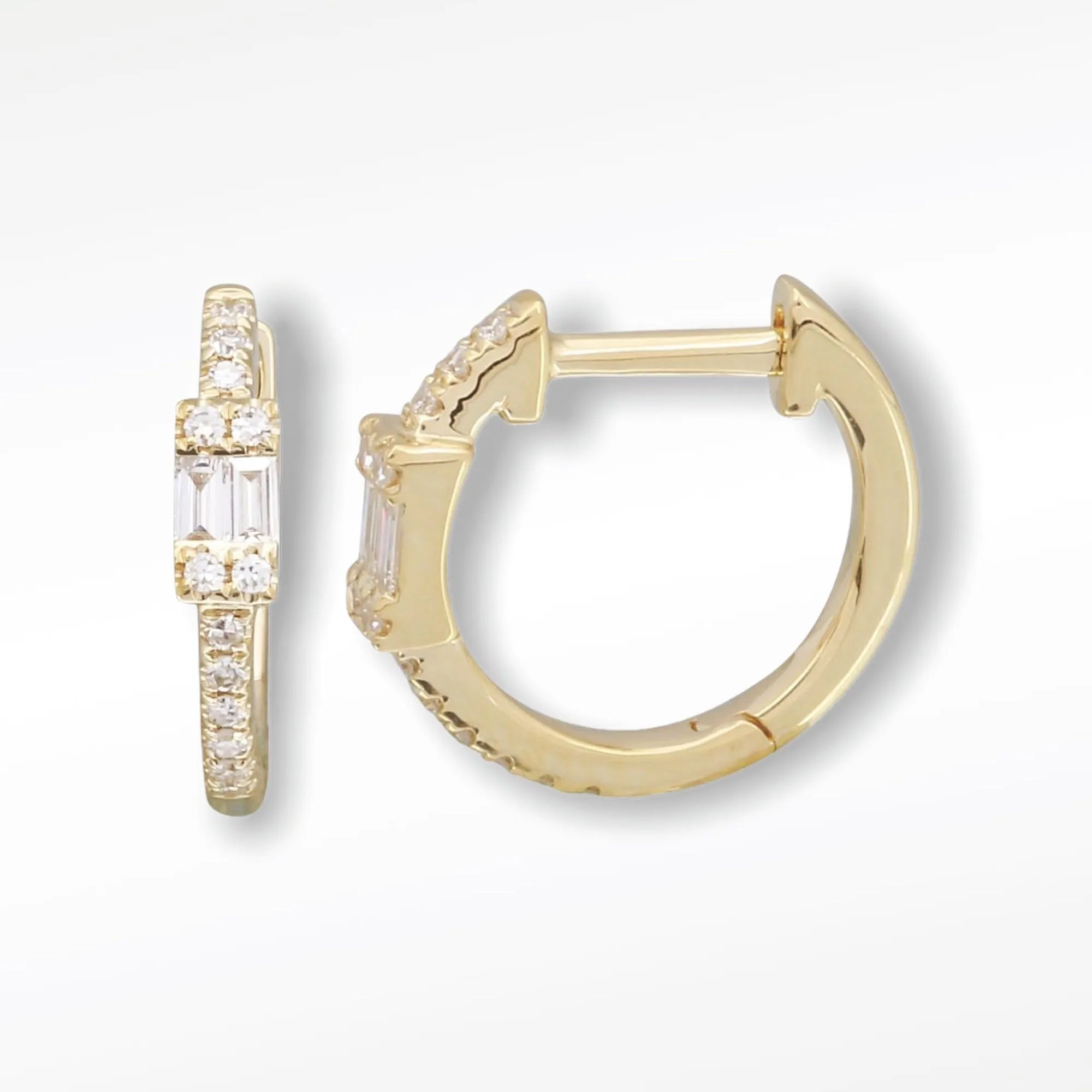 14k Gold & Diamond Illusion Baguette Huggies-Earrings-Mama Bijoux-[14kgold]-[diamonds]-[heirloom_quality]-MamaBijoux