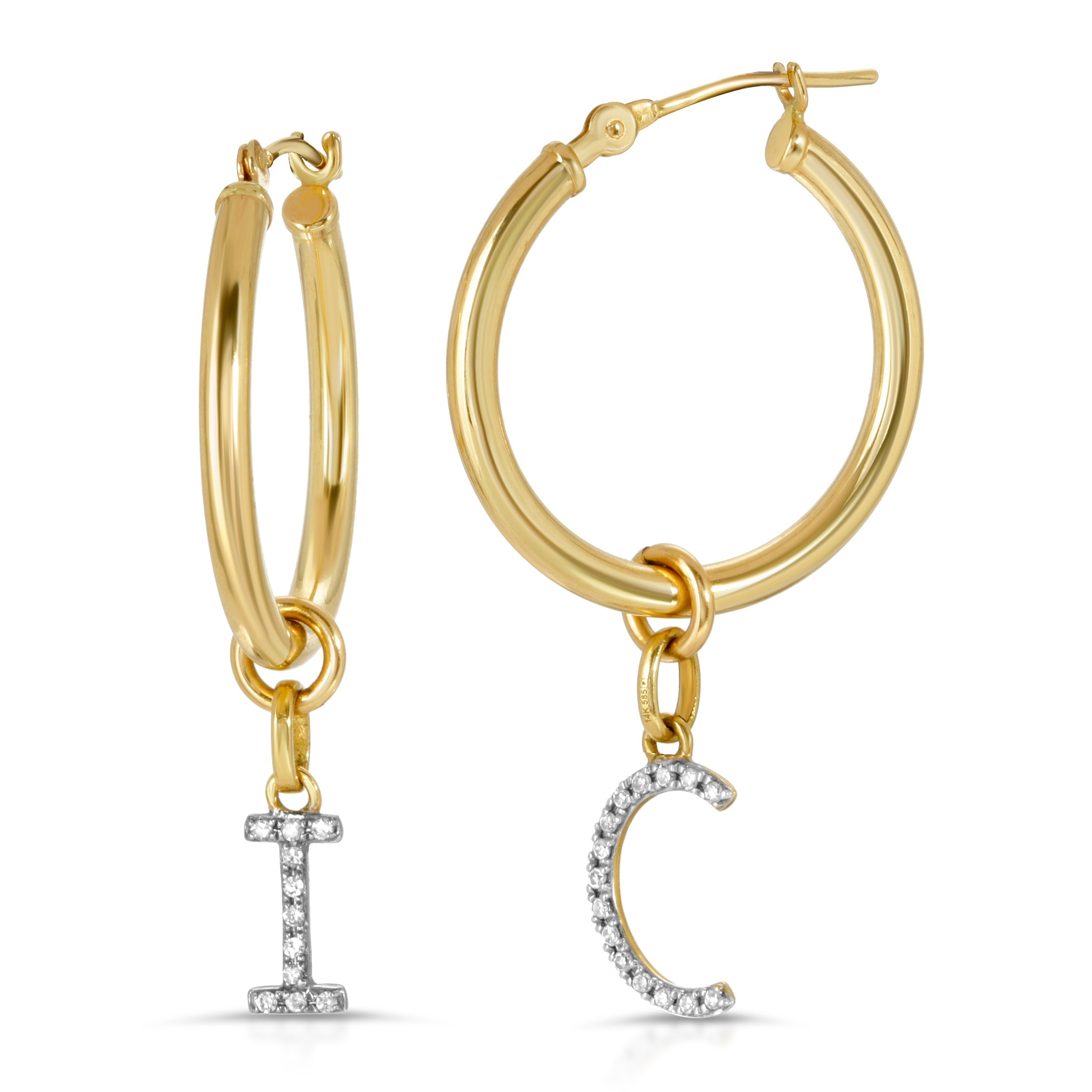 14k Gold & Diamond Initial Charms-Earrings-Mama Bijoux-[14kgold]-[diamonds]-[heirloom_quality]-MamaBijoux