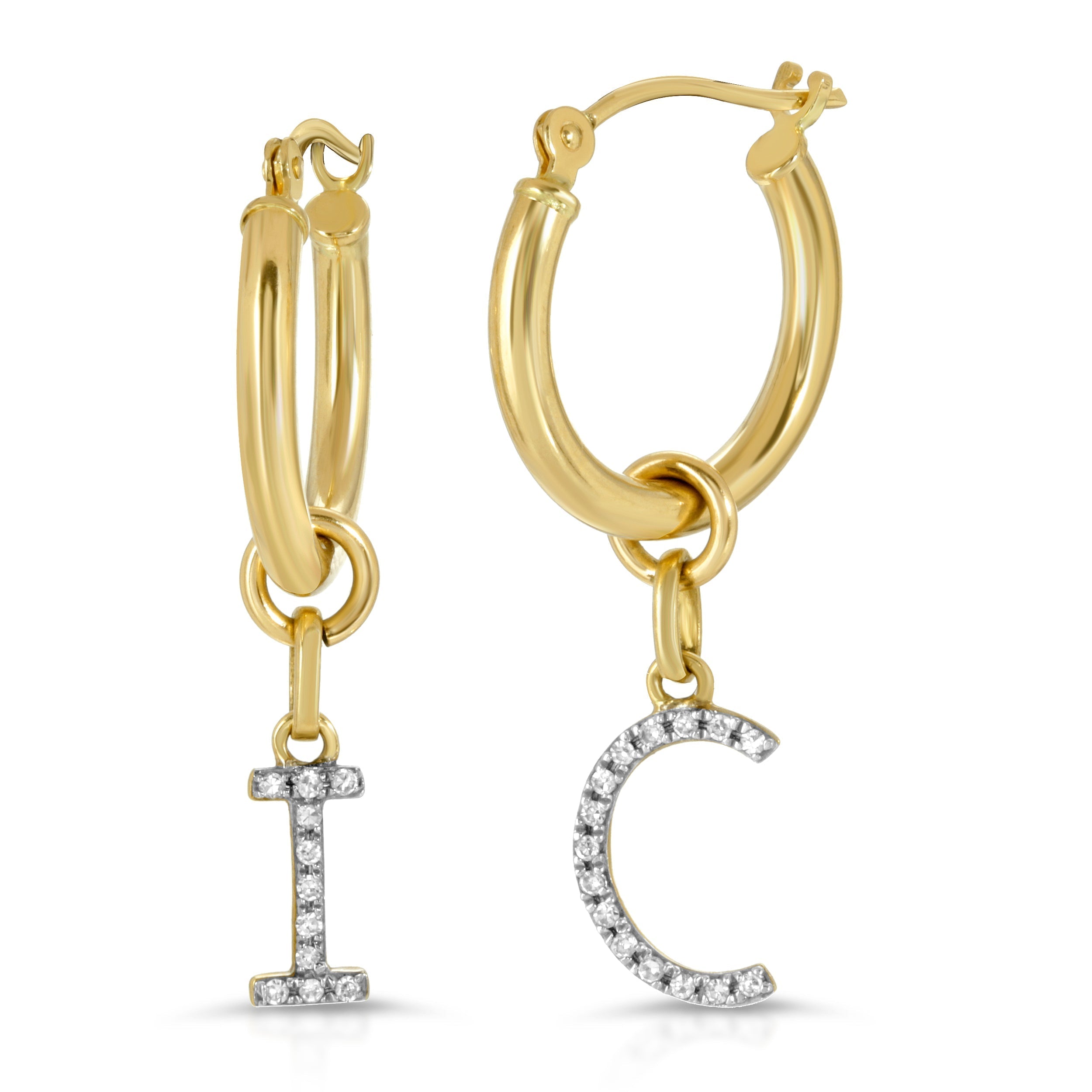 14k Gold & Diamond Initial Charms-Earrings-Mama Bijoux-[14kgold]-[diamonds]-[heirloom_quality]-MamaBijoux