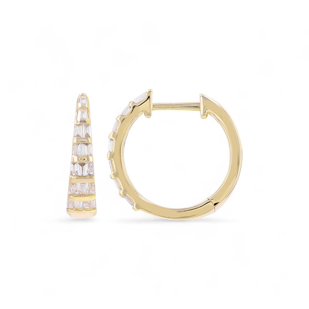 14k Gold & Graduating Diamond Baguette Huggies-Earrings-Mama Bijoux-[14kgold]-[diamonds]-[heirloom_quality]-MamaBijoux