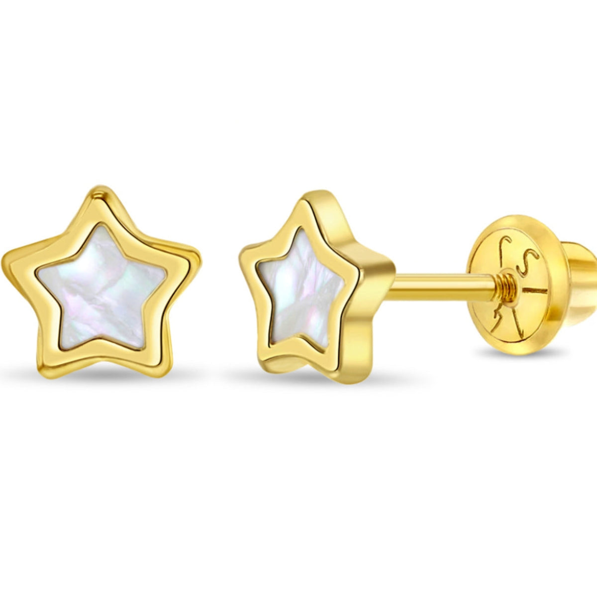 14k Gold & Mother of Pearl Star Kids Stud Earrings-Earrings-Mama Bijoux-[14kgold]-[diamonds]-[heirloom_quality]-MamaBijoux