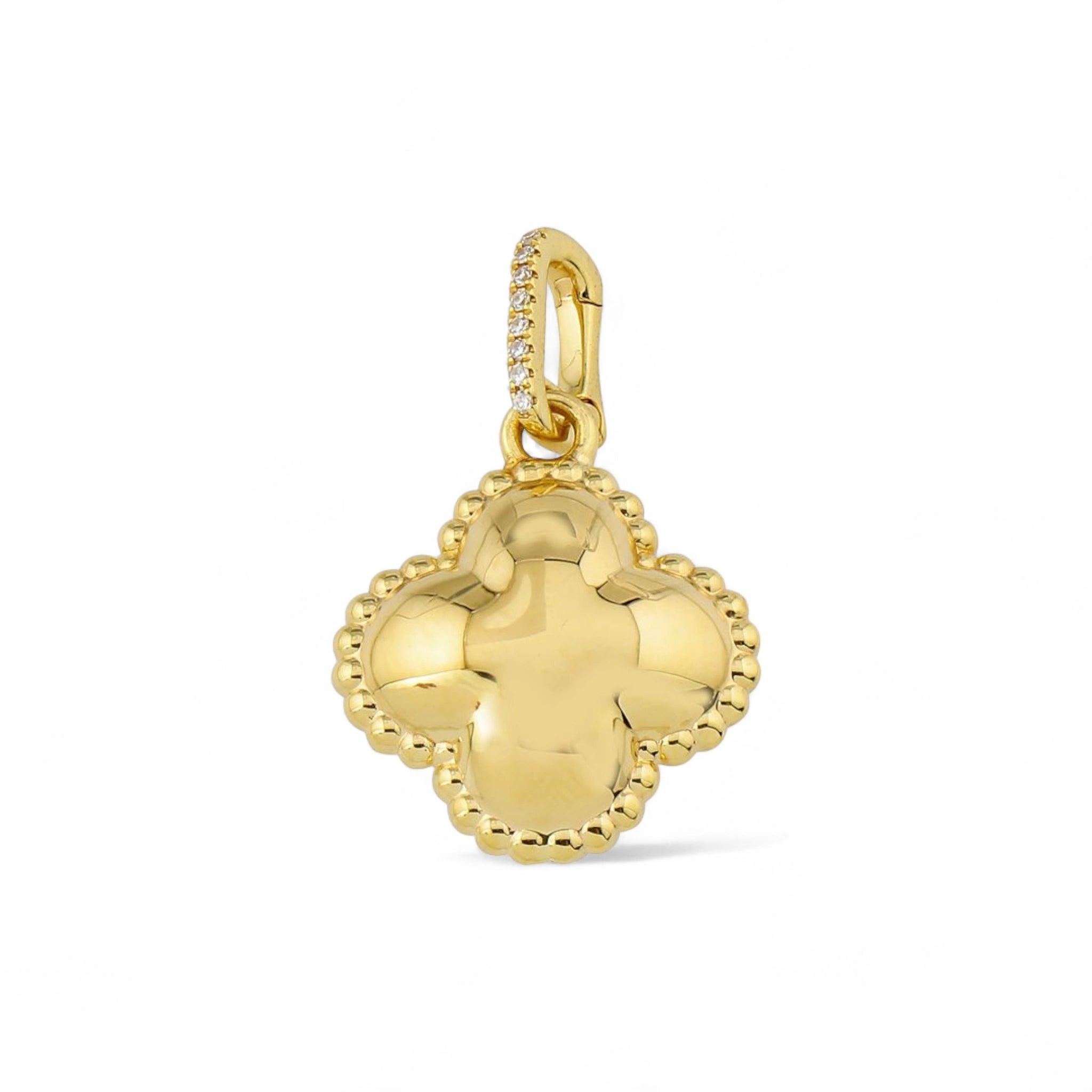 14k Gold Puffy Clover Charm + Diamond Enhancer-Charms & Pendants-Mama Bijoux-[14kgold]-[diamonds]-[heirloom_quality]-MamaBijoux