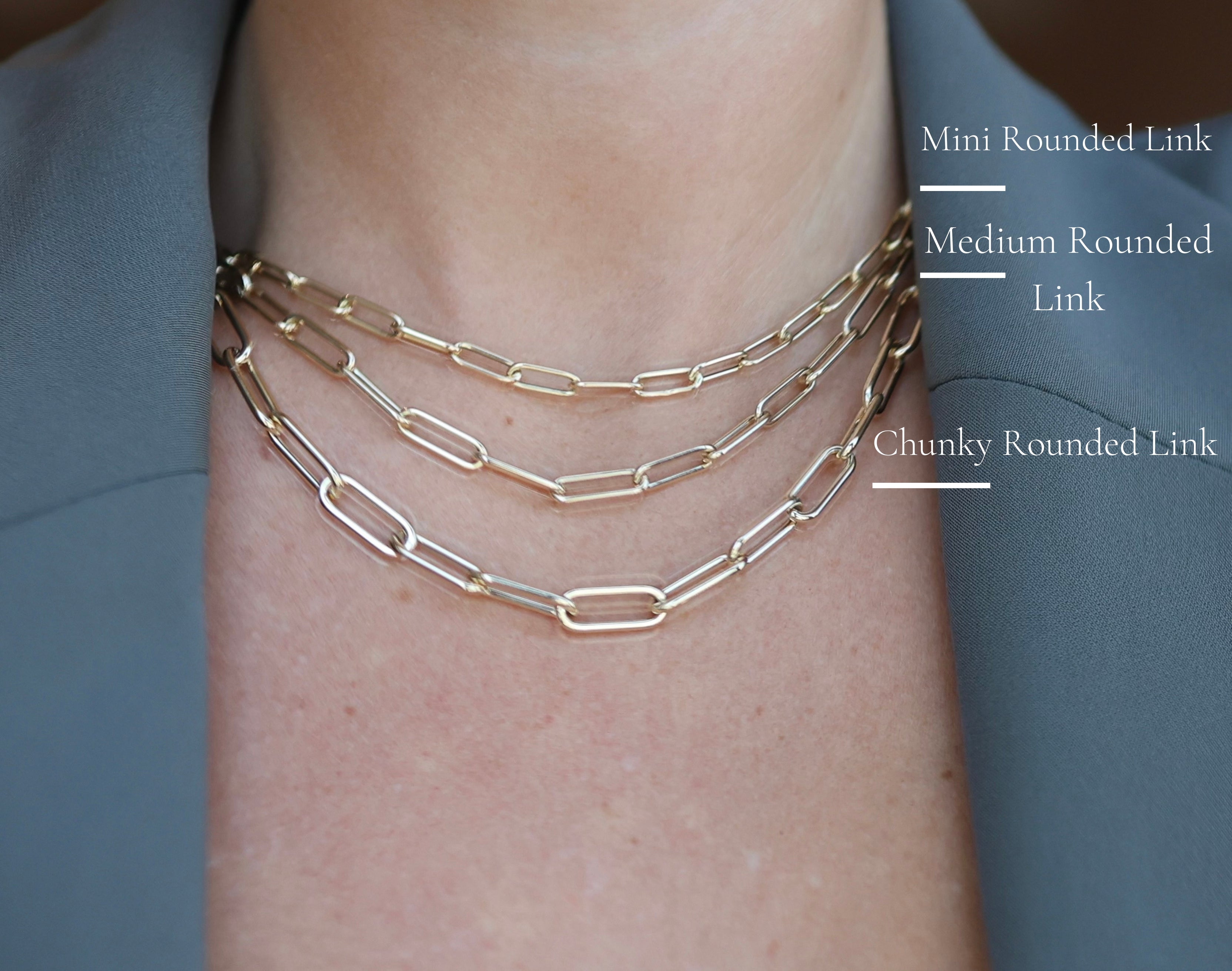 14k Yellow Gold Chunky Rounded Paper Clip Chain Necklace-Necklaces-Mama Bijoux-[14kgold]-[diamonds]-[heirloom_quality]-MamaBijoux