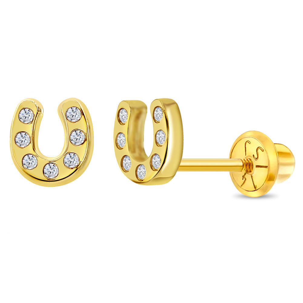 Mini Horseshoe 14k Gold & CZ Child Studs