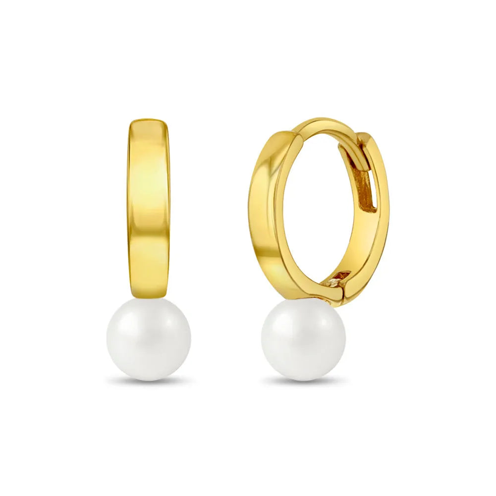 14k Gold Kids Tiny Pearl Huggies-Earrings-Mama Bijoux