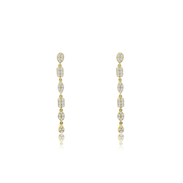 14k Gold Diamond Pavé Multi Shape Drop Stud Earrings