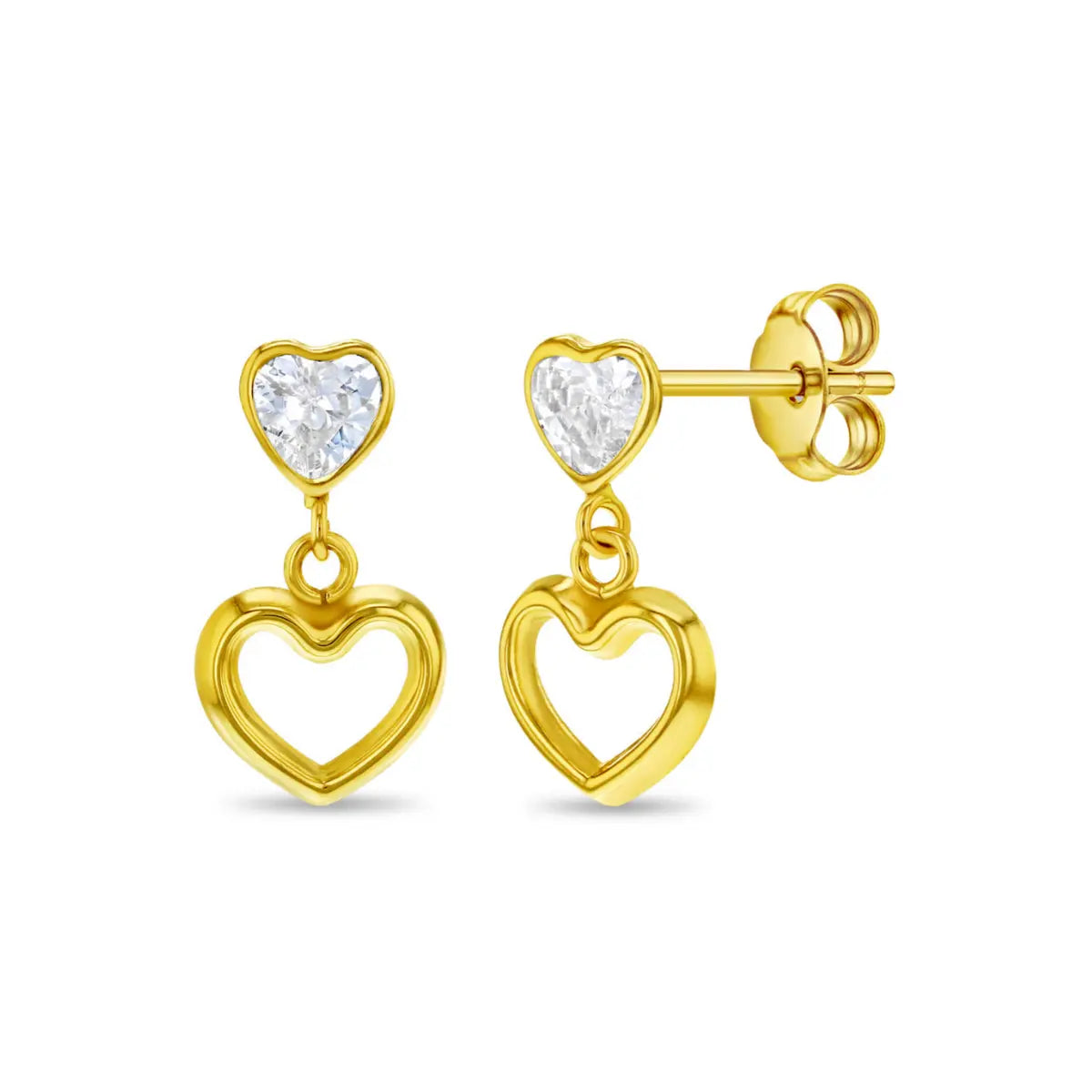 14k Gold Kids CZ Dangle Heart Studs Mama Bijoux Fine Jewelry 14 yellow gold 