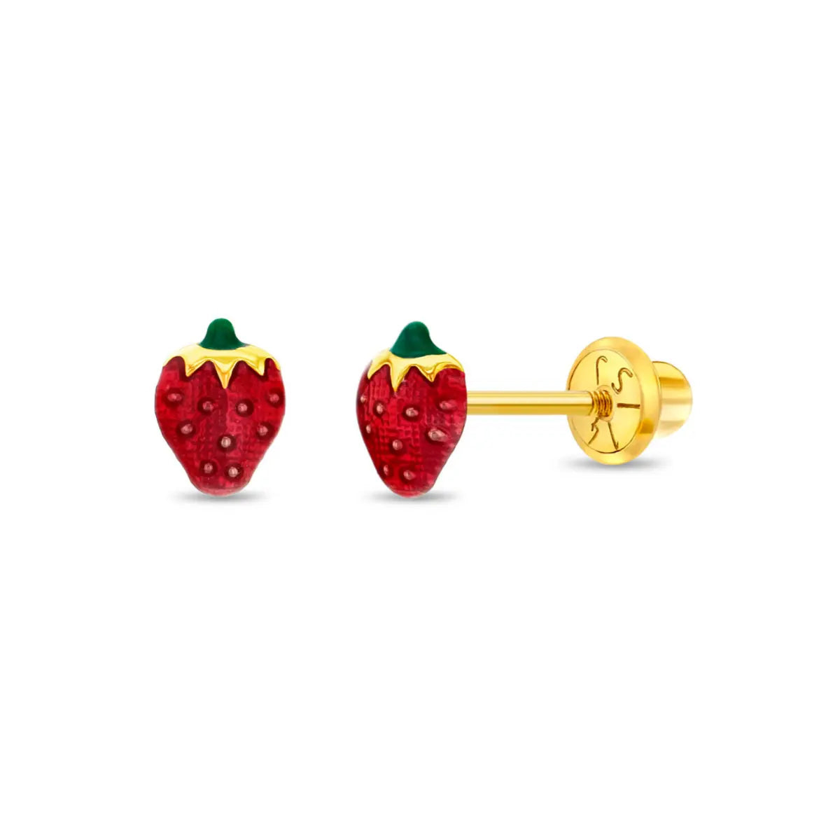 14k Gold Kids Strawberry Screw Back Studs Mama Bijoux Fine Jewelry 14k yellow gold 