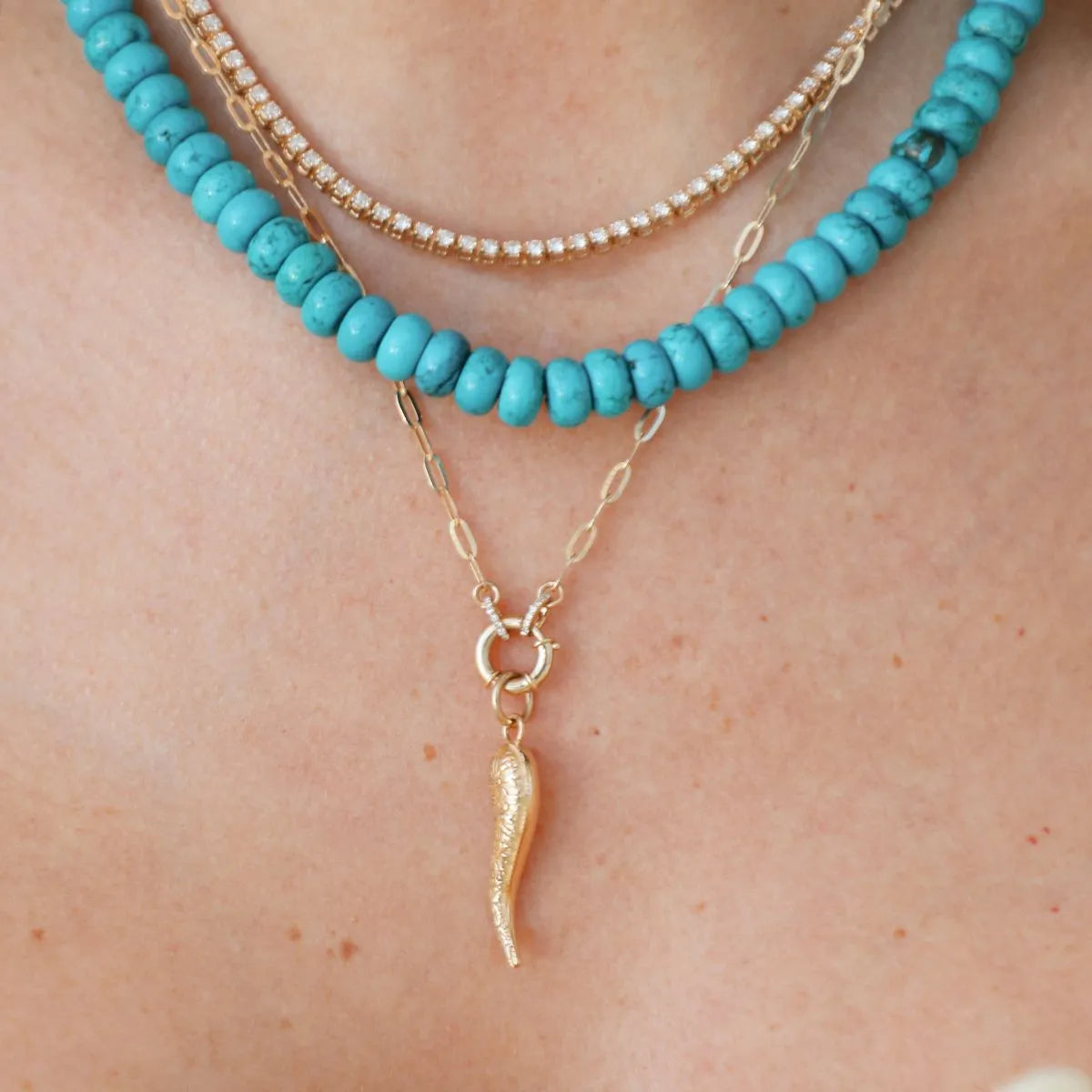 14k Solid Gold & Fleur De Lys Engraved Italian Horn Mama Bijoux Fine Jewelry 14k yellow gold 