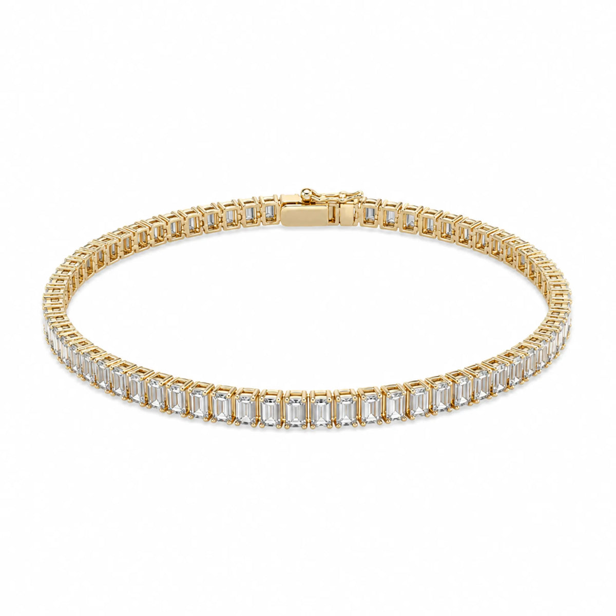 14k yellow gold emerald cut lab diamond tennis bracelet, diamond tennis bracelet stack, fine jewelry Costa Mesa Orange County, Mama Bijoux
