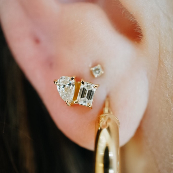 Pear & Emerald Cut Diamond Stud Earrings