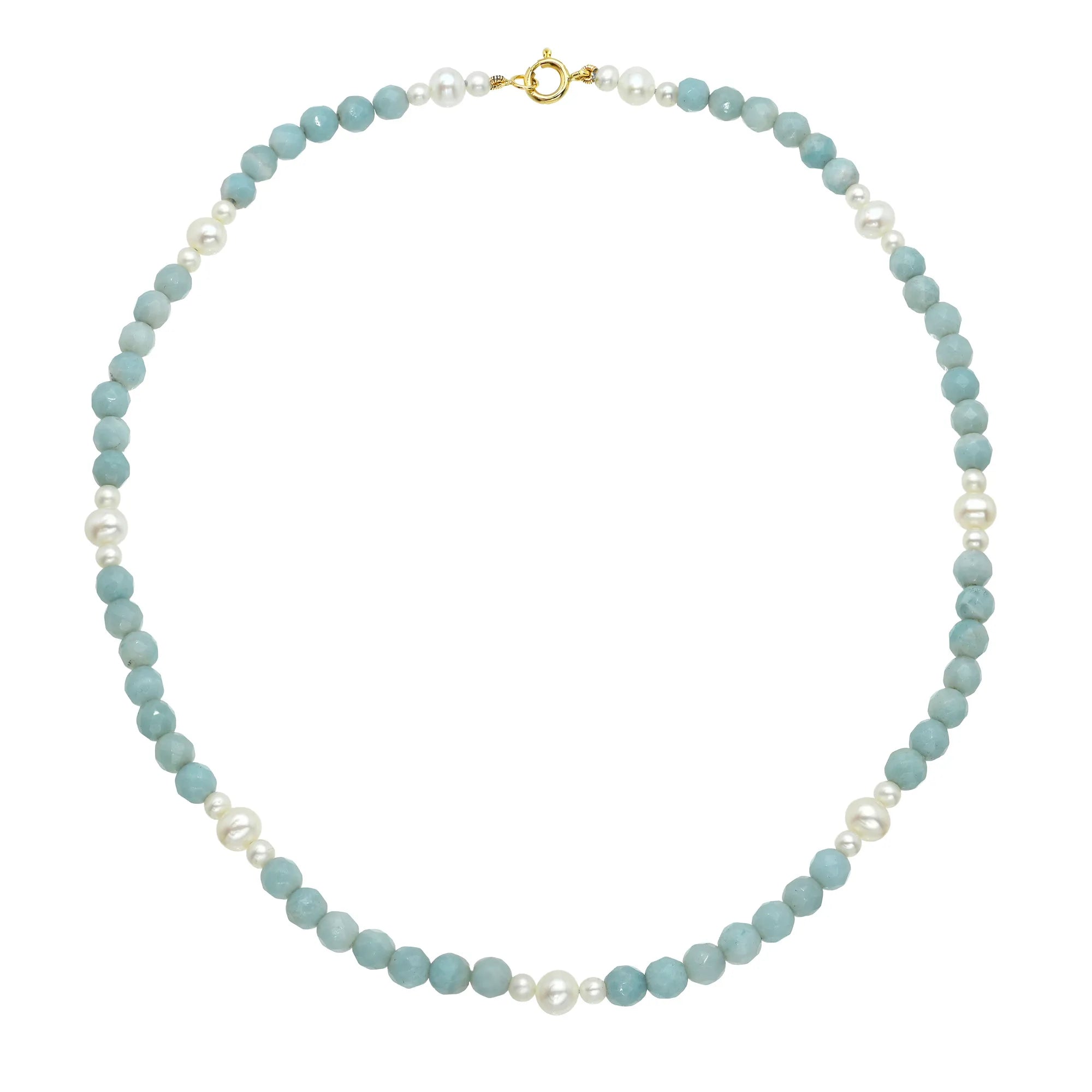 Round Amazonite & Pearl Beaded Necklace-Mama Bijoux