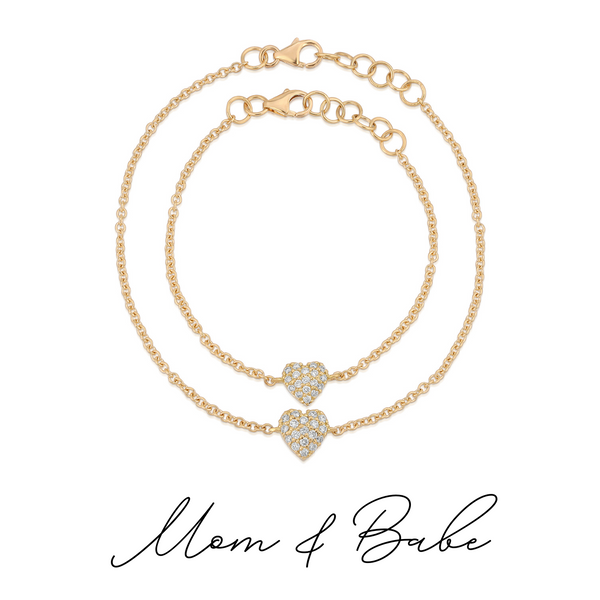 Mom & Babe Matching Diamond Heart Bracelet Set