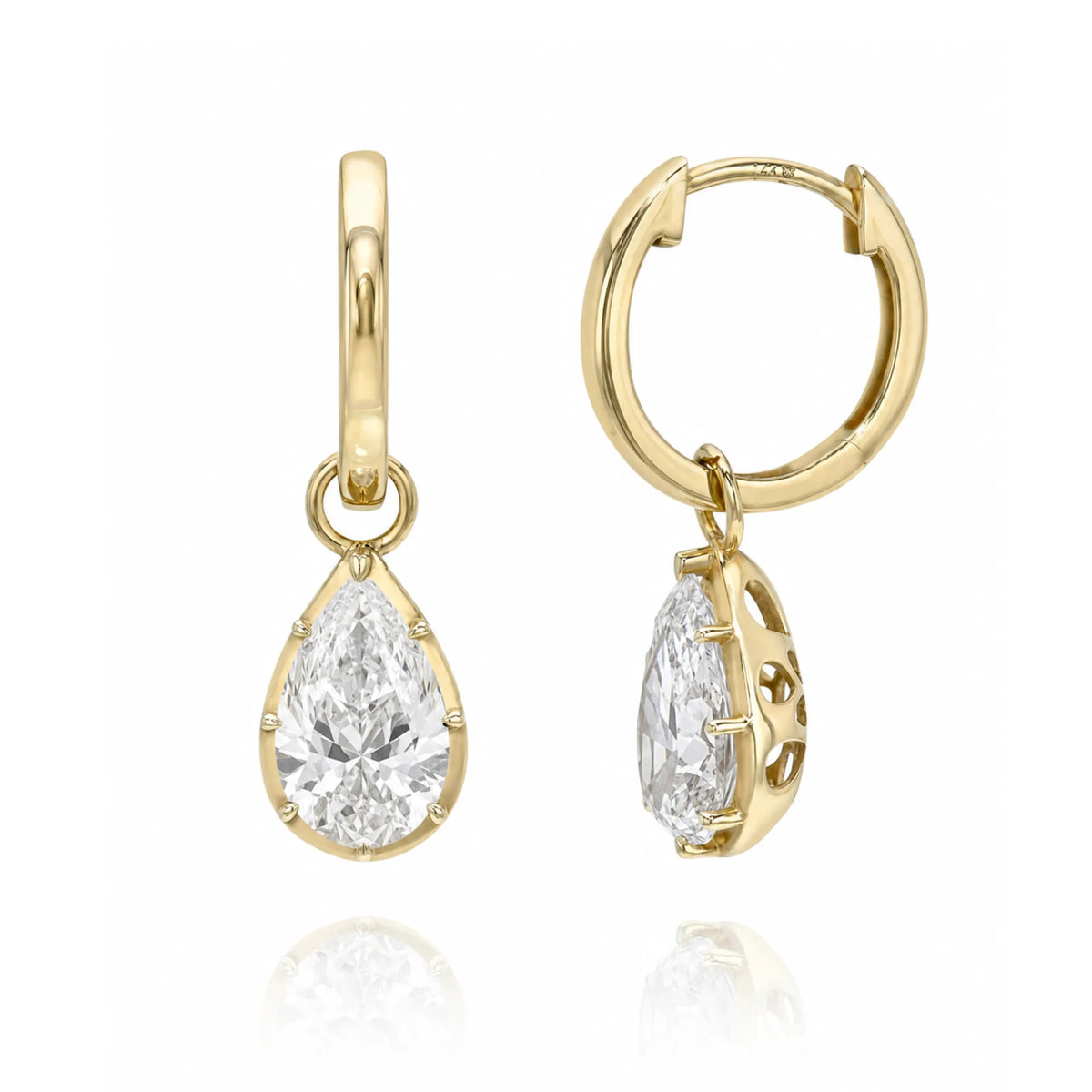 Georgian Lab Diamond Pear Drop Huggies-Earrings-Mama Bijoux