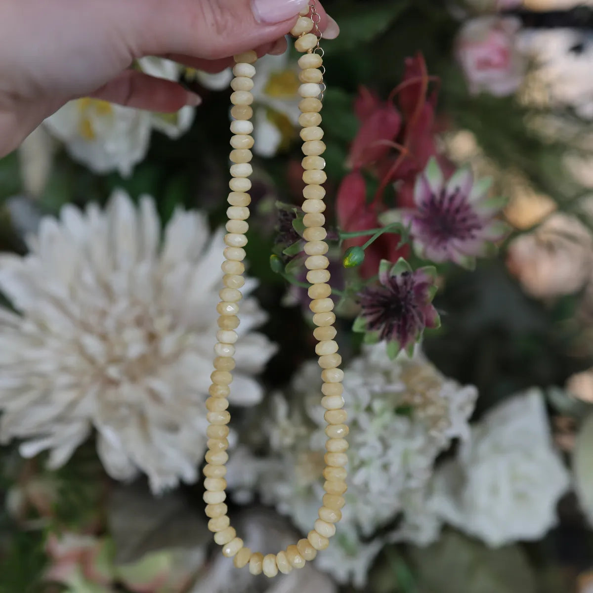 Large Beaded Yellow Jade Necklace-Mama Bijoux