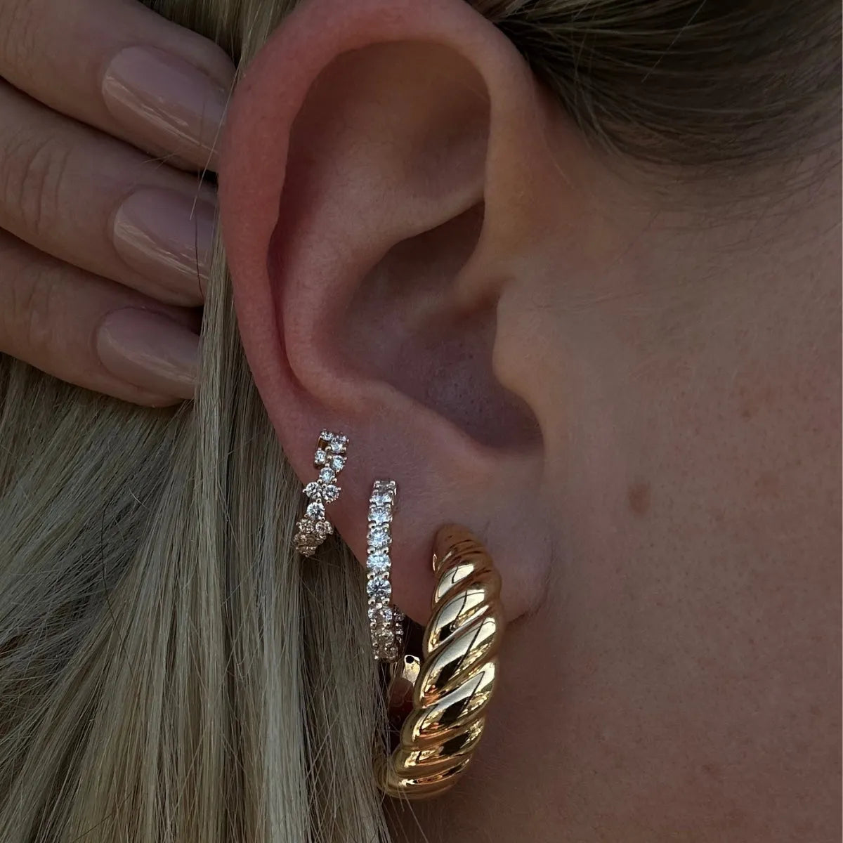Croissant Open Hoop Stud Earrings-Mama Bijoux