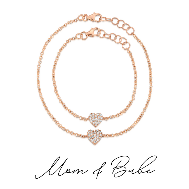 Mom & Babe Matching Diamond Heart Bracelet Set