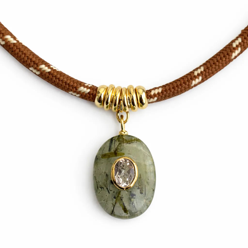 Prehnite & White Topaz Oval Rope Necklace-Necklaces-Mama Bijoux