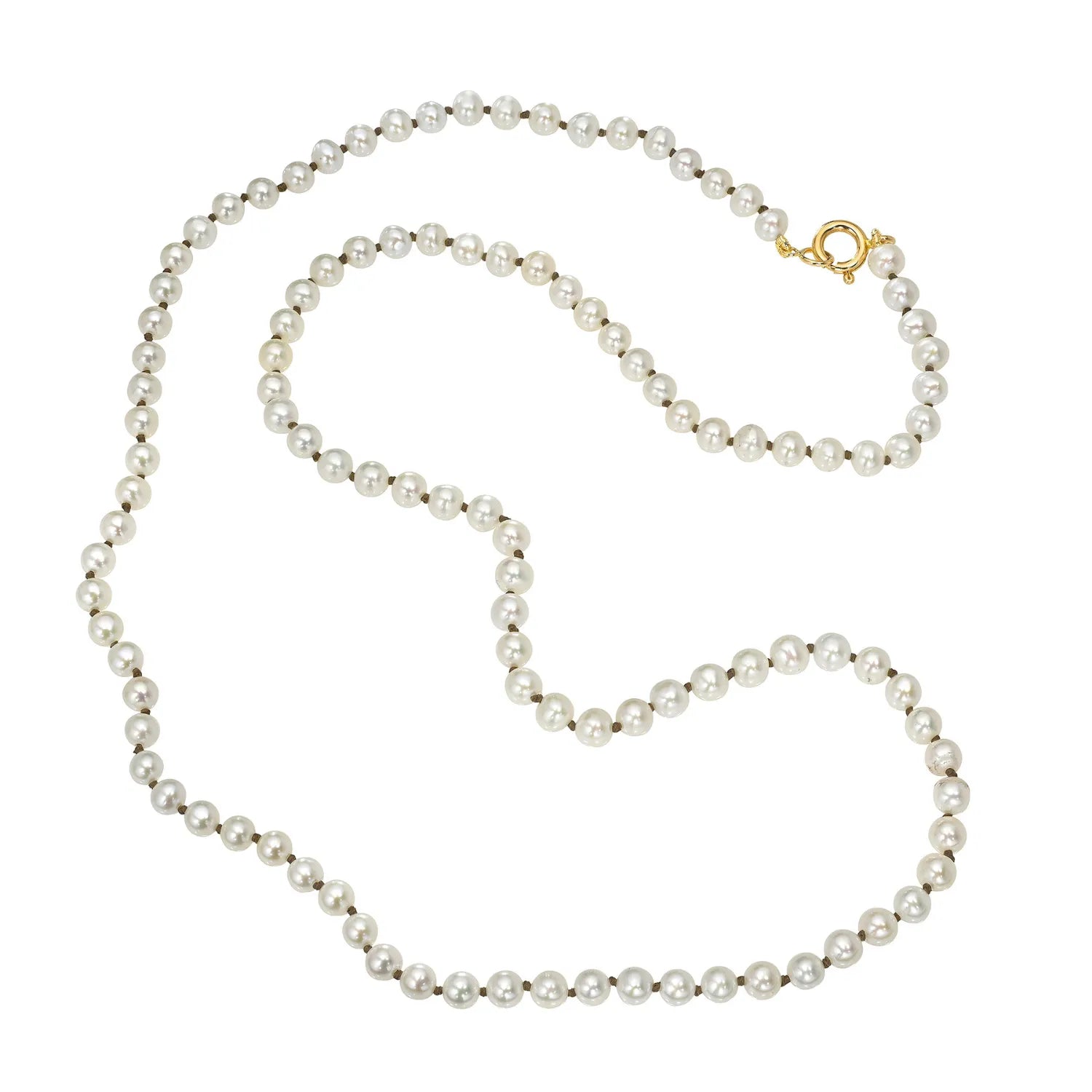 Mini Knotted Pearl Necklace Chocolate Brown Thread (24")-Necklaces-Mama Bijoux