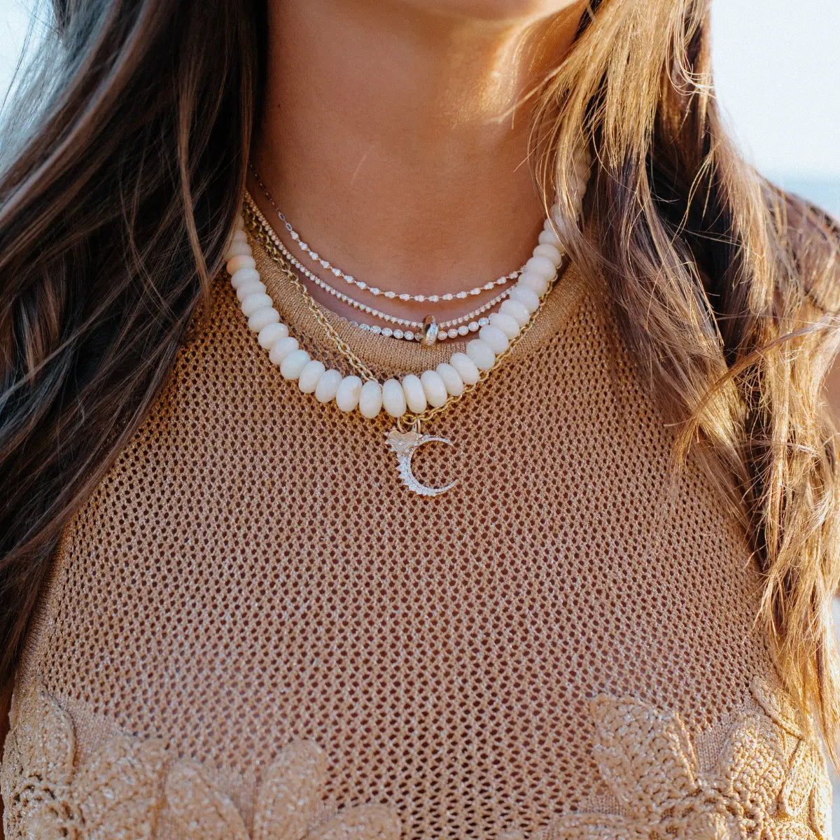 Bezel Set Diamond Tennis Necklace (Halfway Set)-Necklaces-Mama Bijoux