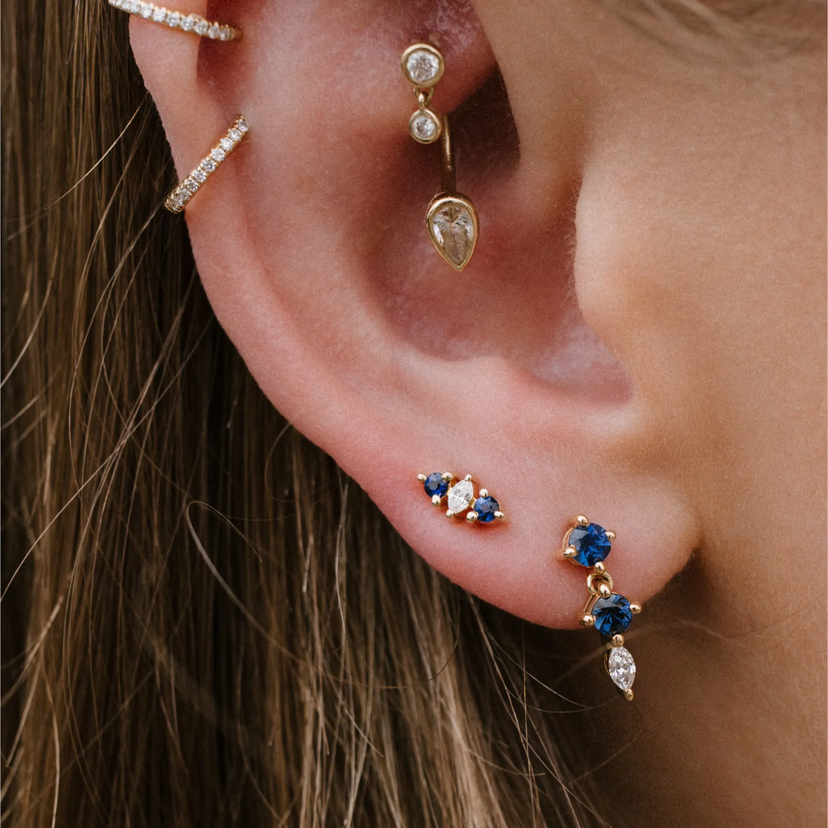 Sapphire and Diamond Marquise Drop Stud-Earrings-Mama Bijoux