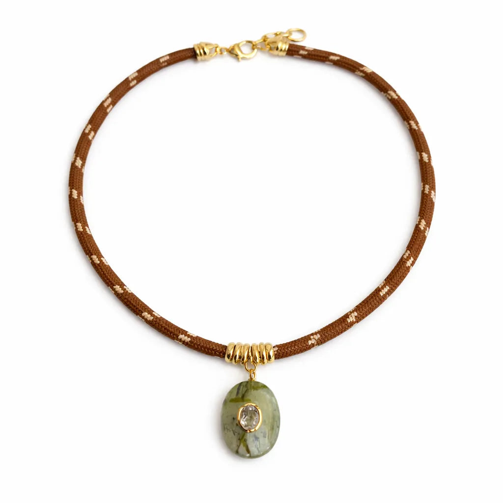 Prehnite & White Topaz Oval Rope Necklace-Necklaces-Mama Bijoux