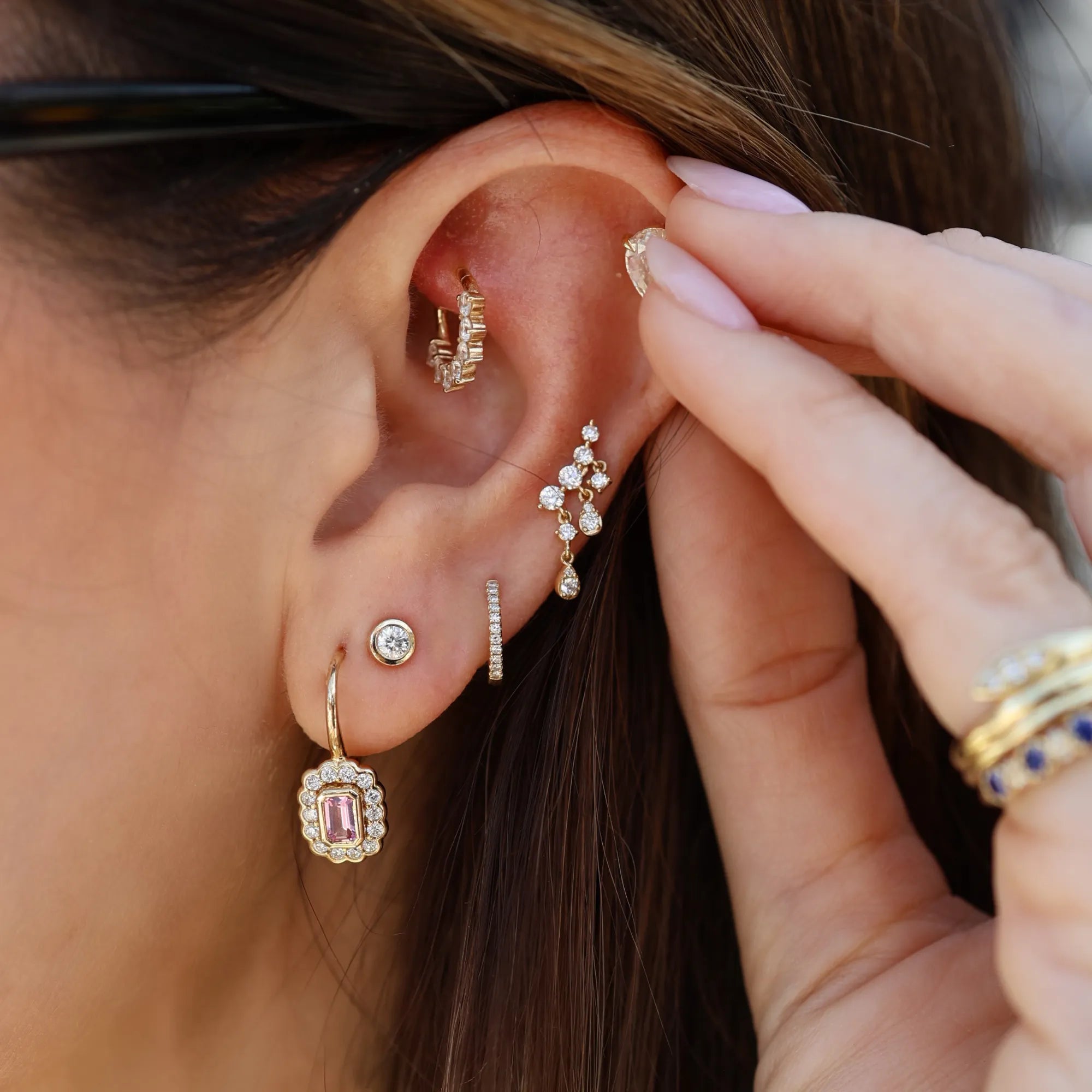 Pink Sapphire and Diamond Petal Drop Earring-Earrings-Mama Bijoux