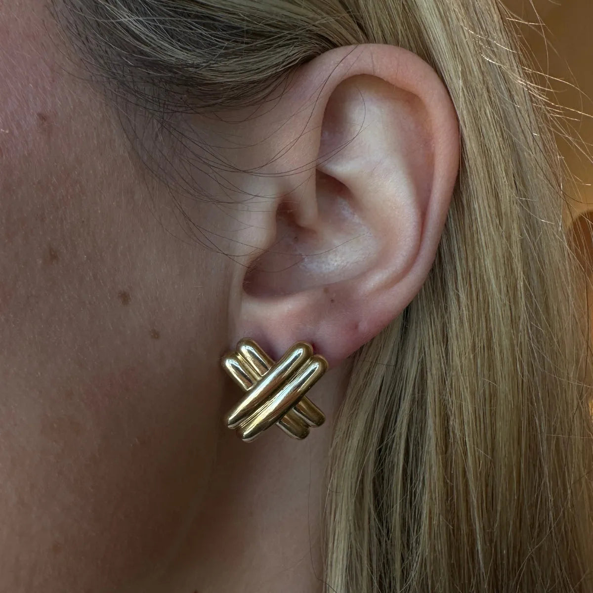 Bold Criss Cross Gold Earrings-Earrings-Mama Bijoux