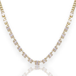Illusion Baguette & Round Diamond Chain Link Tennis Necklace
