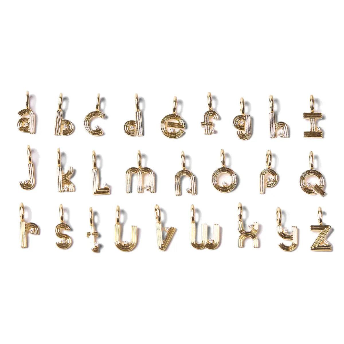 Adina Reyter Mini Groovy Initial Charm Mama Bijoux Fine Jewelry 14k yellow gold natural diamond 