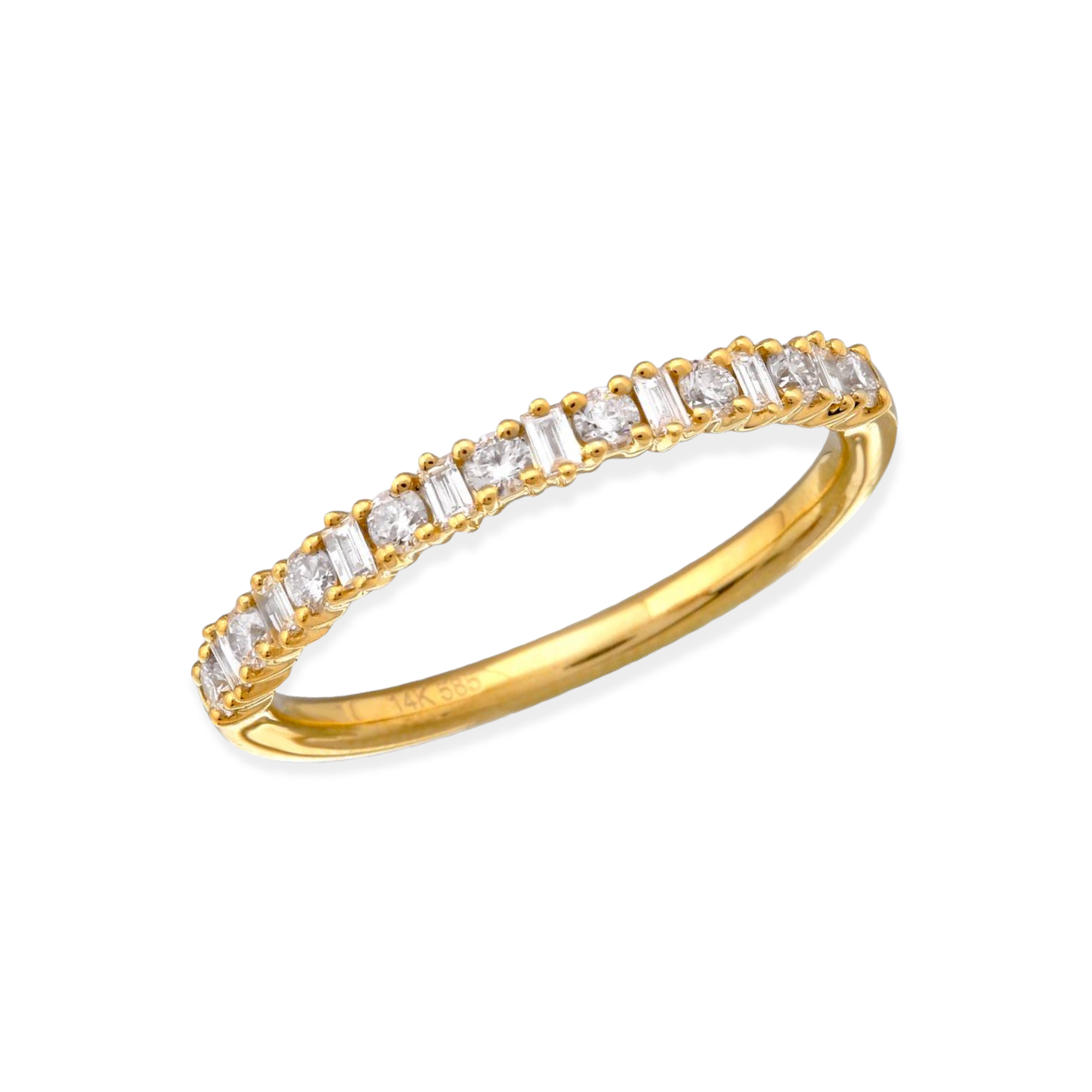 Alternating Baguettes & Round Diamonds Stacking Ring-Rings-Mama Bijoux-[14kgold]-[diamonds]-[heirloom_quality]-MamaBijoux