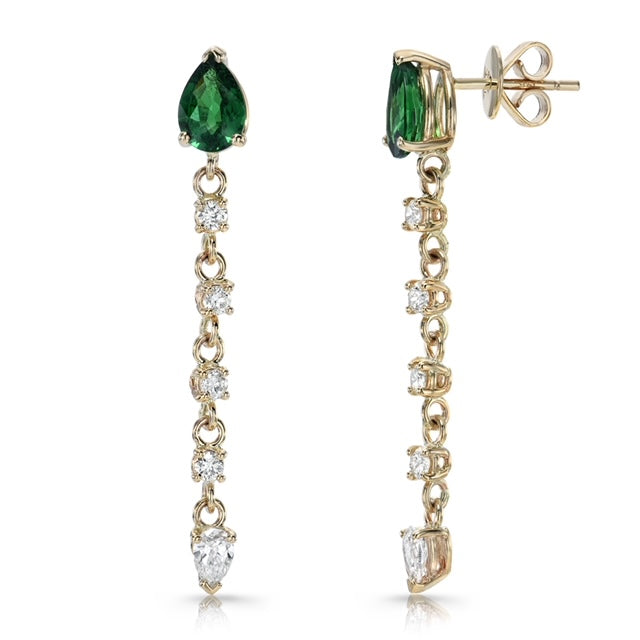 Anniversary Green Garnet & Diamond Drop Earrings-Earrings-Mama Bijoux-[14kgold]-[diamonds]-[heirloom_quality]-MamaBijoux