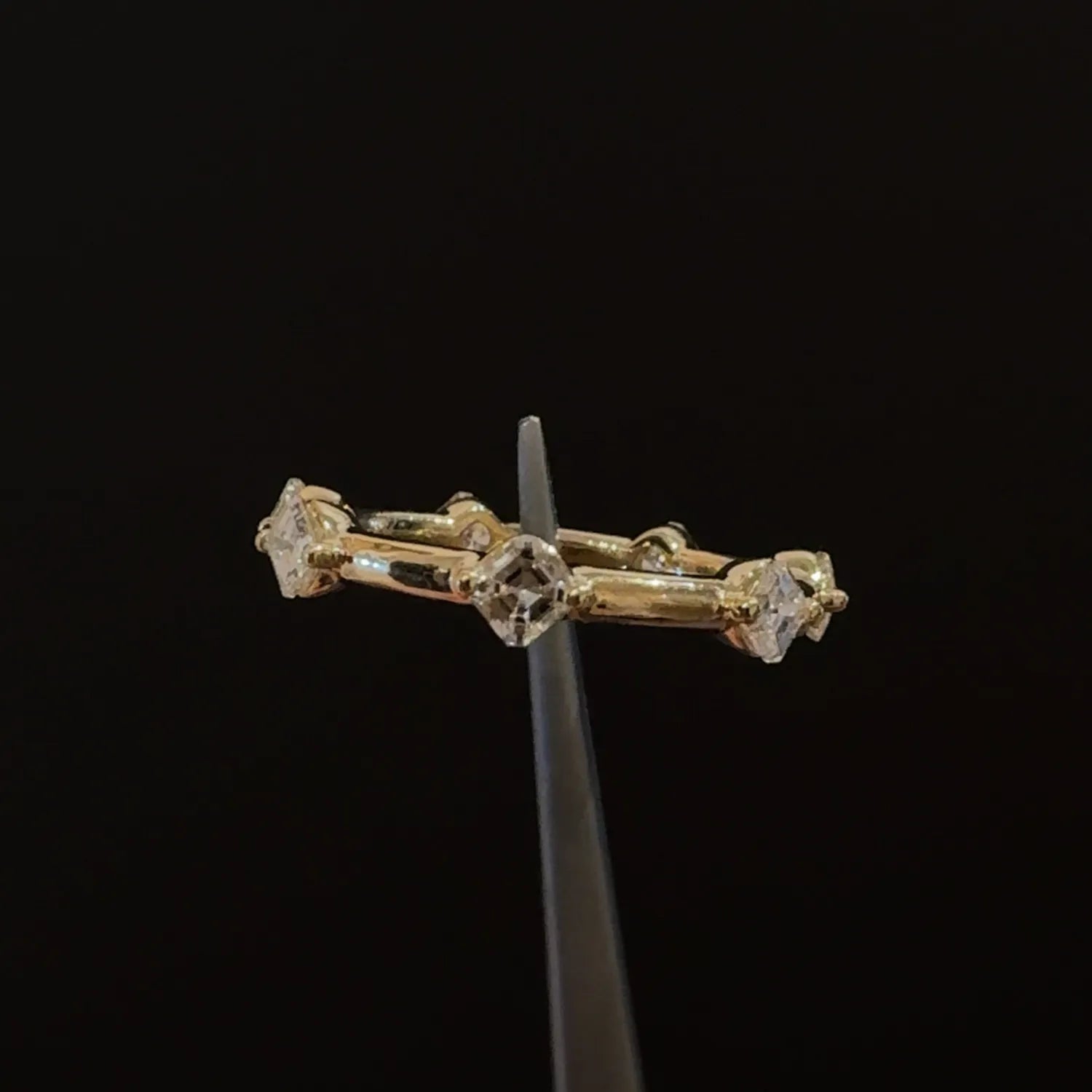 Asscher Cut Diamond Station Ring