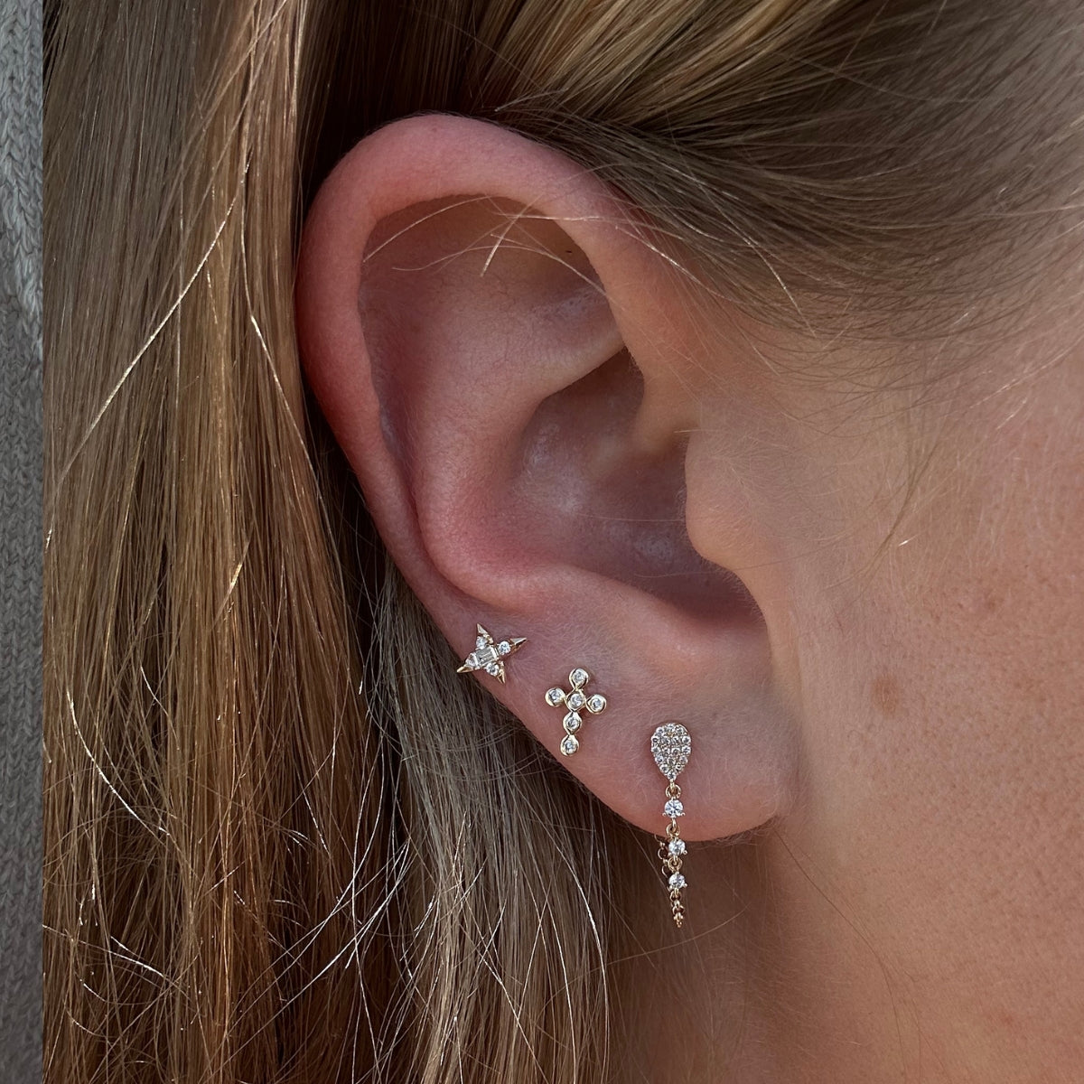 Baguette and Round Diamond Celestial Studs-Earrings-Mama Bijoux-[14kgold]-[diamonds]-[heirloom_quality]-MamaBijoux