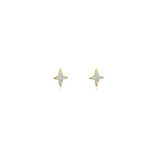 Baguette and Round Diamond Celestial Studs-Earrings-Mama Bijoux-[14kgold]-[diamonds]-[heirloom_quality]-MamaBijoux