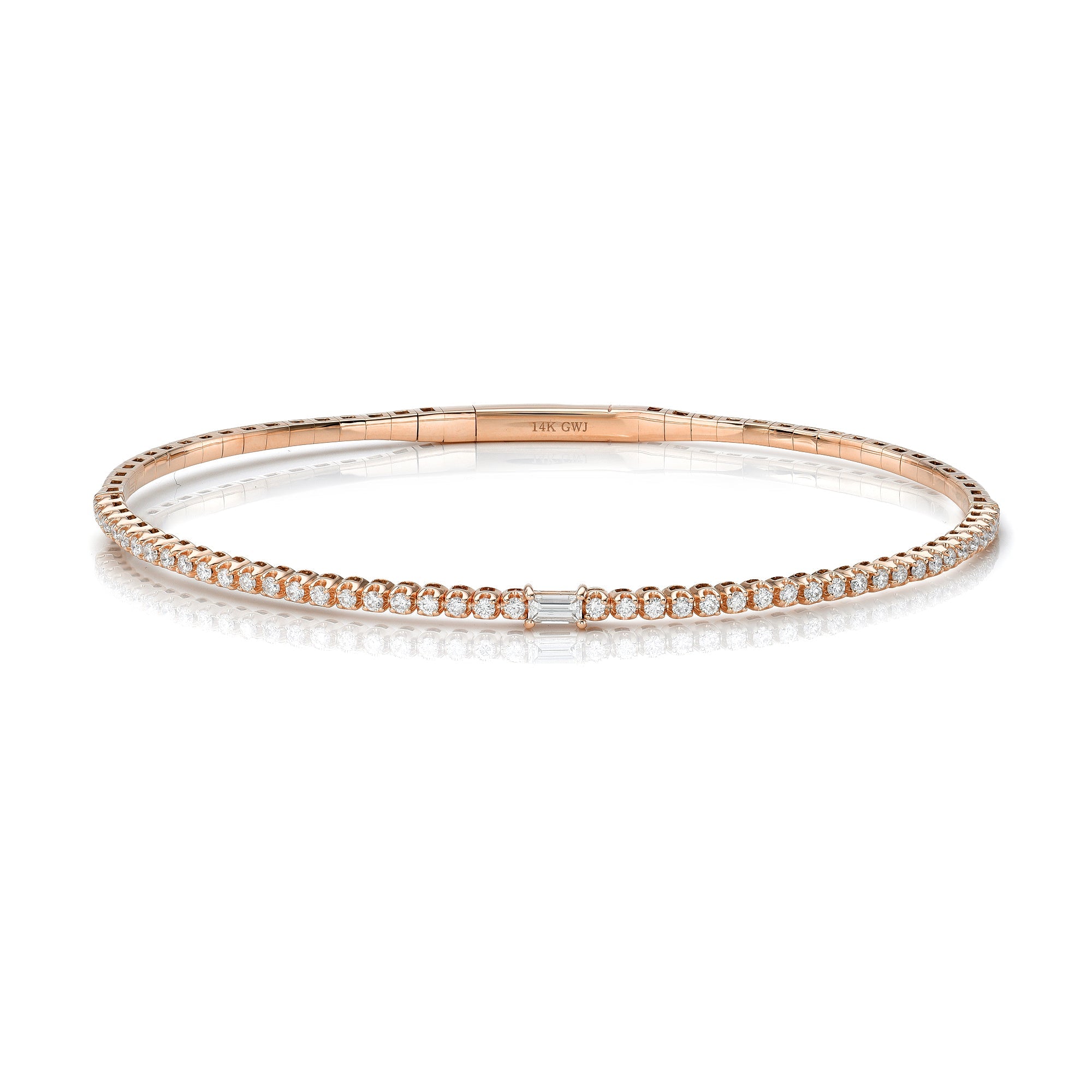 Baguette and Round Diamond Flexible Bangle-Mama Bijoux-[14kgold]-[diamonds]-[heirloom_quality]-MamaBijoux