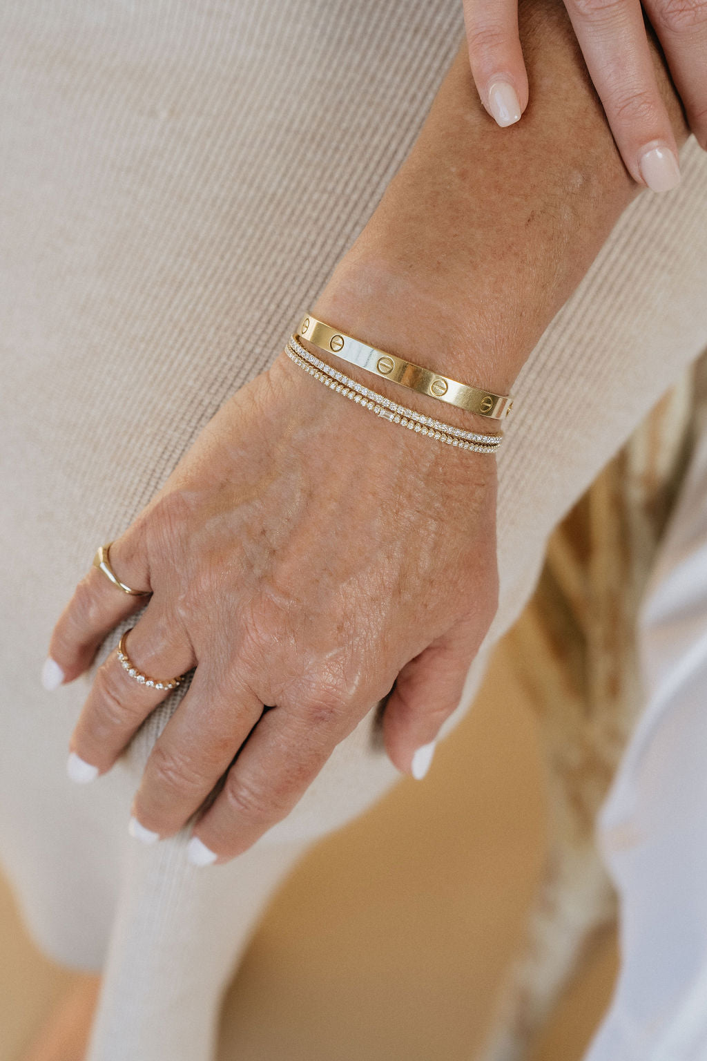 Baguette and Round Diamond Flexible Bangle-Mama Bijoux-[14kgold]-[diamonds]-[heirloom_quality]-MamaBijoux