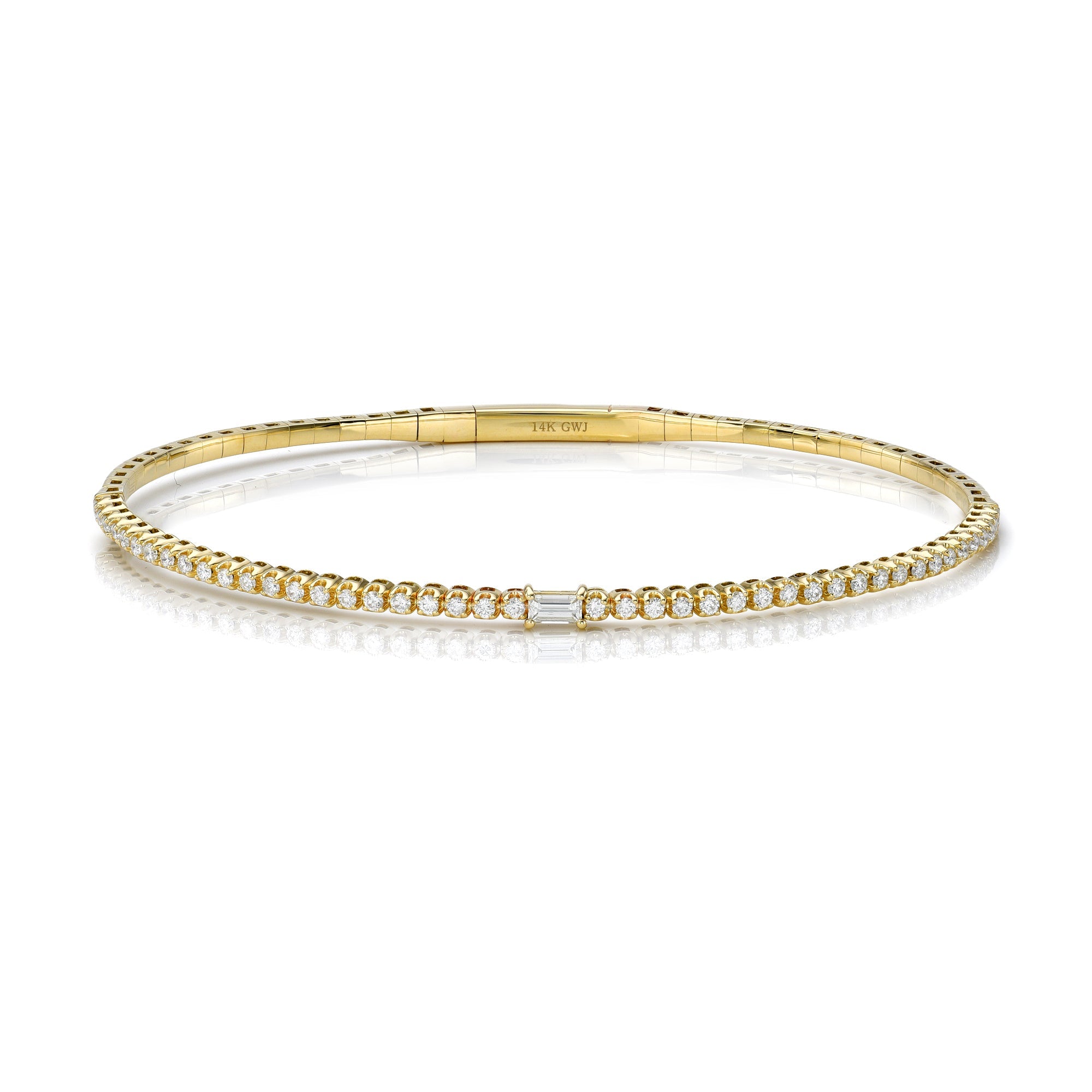 Baguette and Round Diamond Flexible Bangle-Mama Bijoux-[14kgold]-[diamonds]-[heirloom_quality]-MamaBijoux