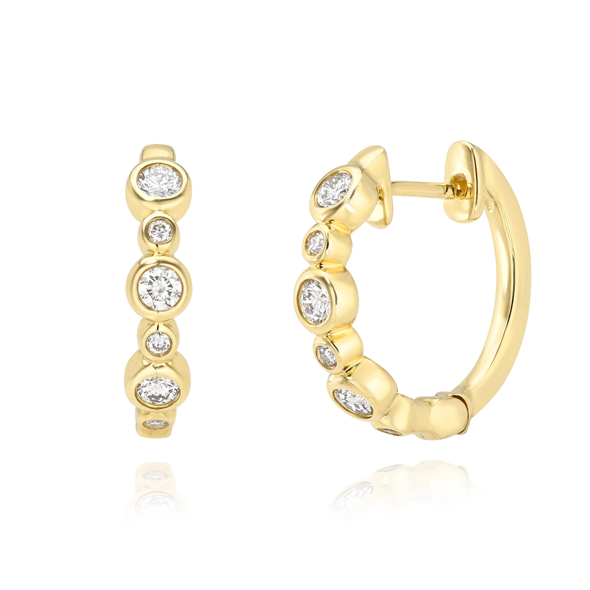 Beach Club Bezeled Diamond Huggies Mama Bijoux Fine Jewelry natural white diamonds 14k yellow gold 