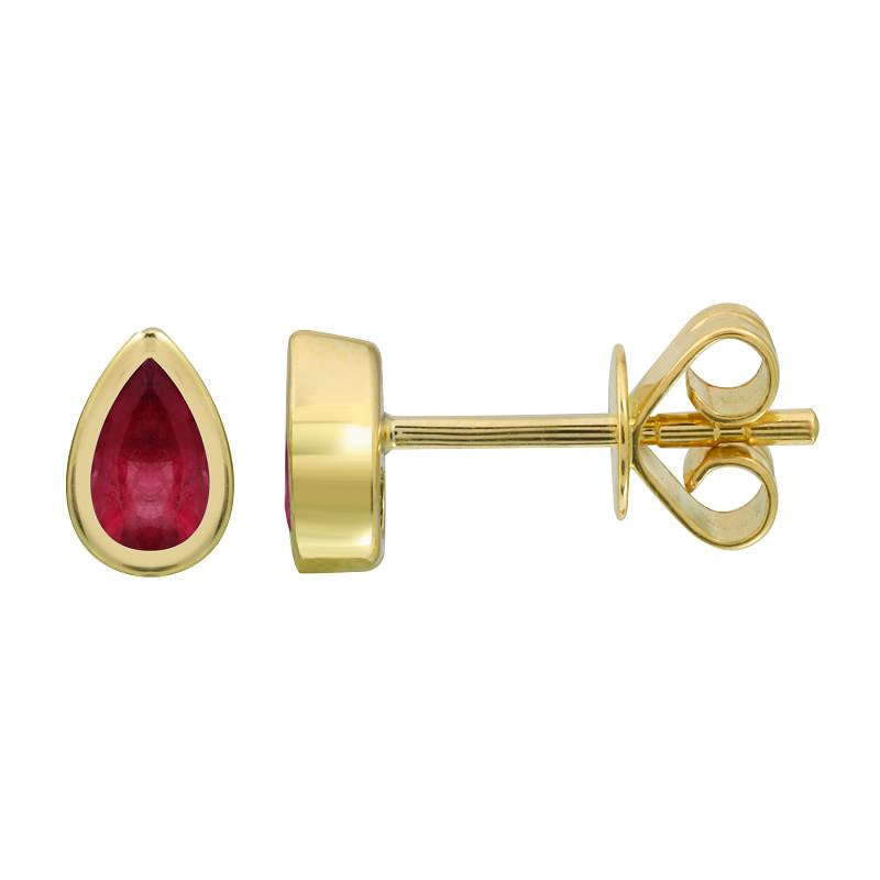 Bezel Ruby Pear Shaped Studs-Earrings-Mama Bijoux-[14kgold]-[diamonds]-[heirloom_quality]-MamaBijoux