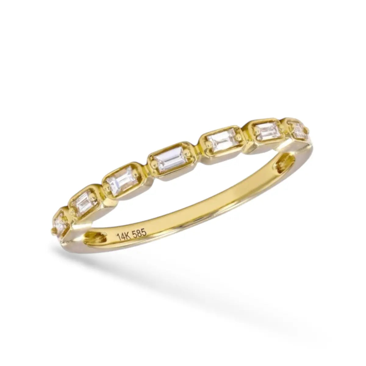 Bezel & Prong Set Baguette Diamond Ring Mama Bijoux Fine Jewelry 14k yellow gold natural diamonds 