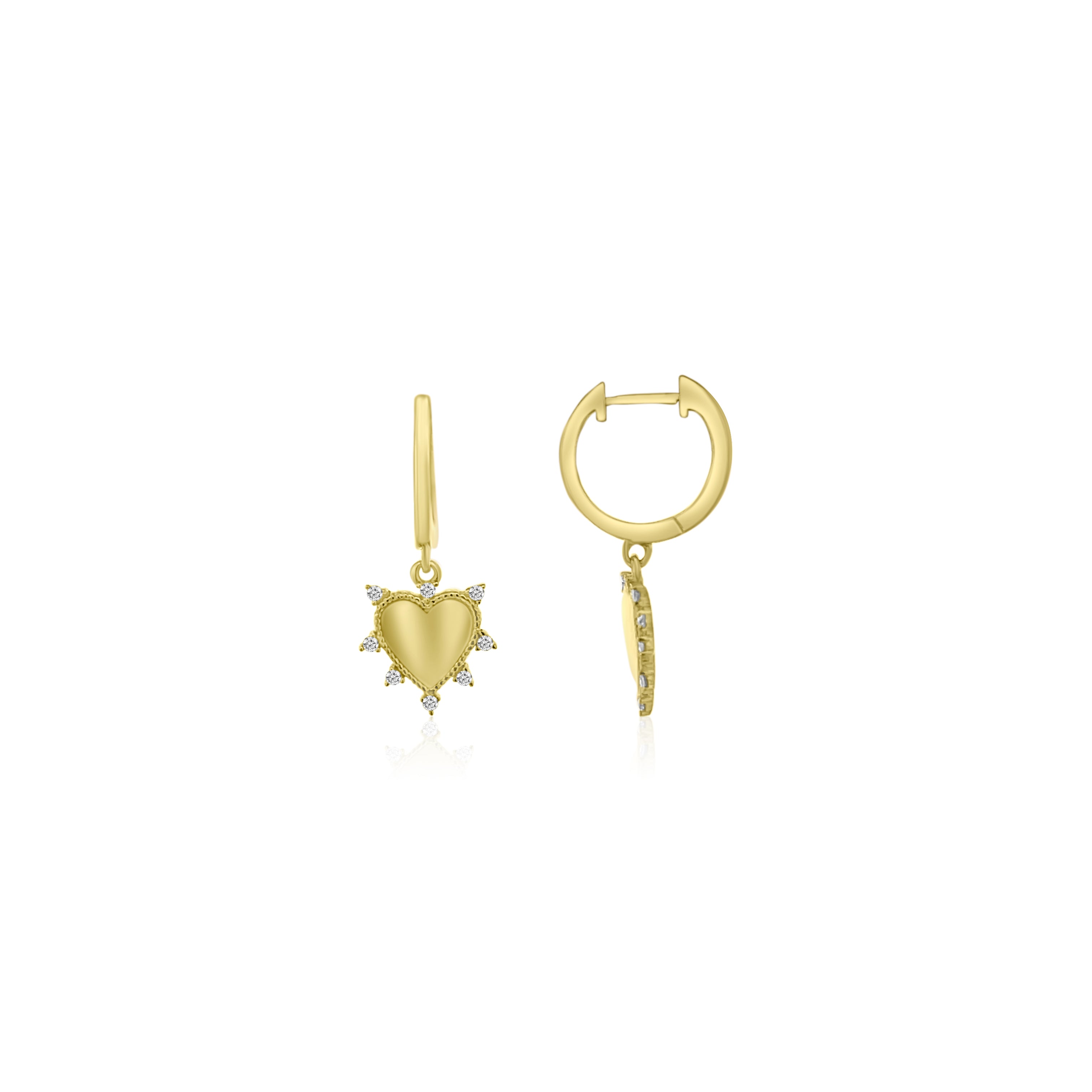 Bijoux Goddess Heart Charm 14k Gold Huggies-Earrings-Mama Bijoux-[14kgold]-[diamonds]-[heirloom_quality]-MamaBijoux