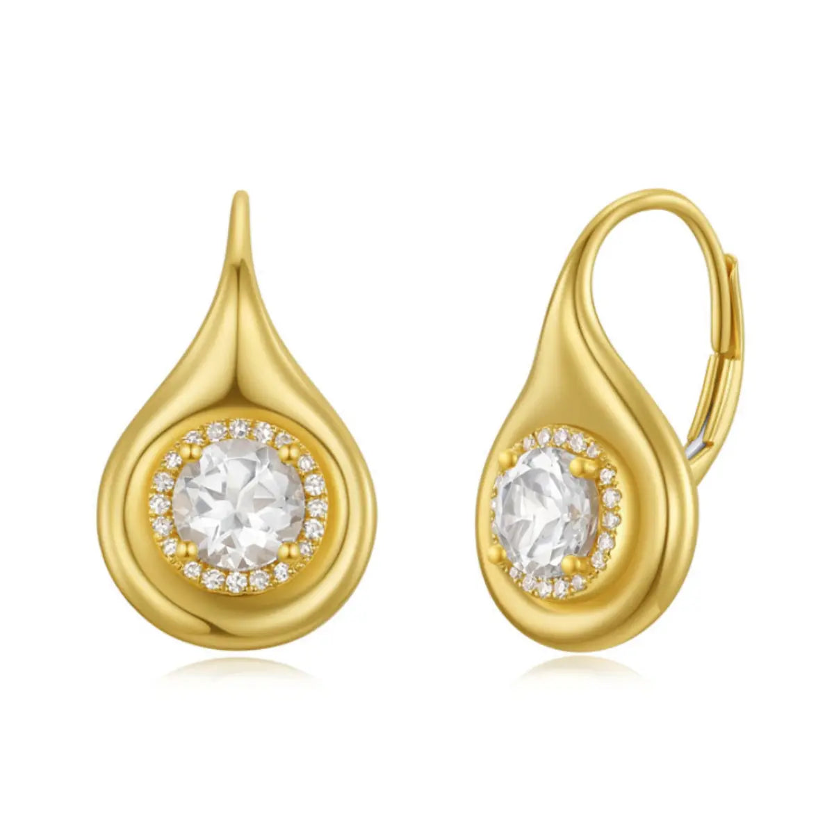 Bijoux Gumdrop Earrings Round Shape Mama Bijoux Fine Jewelry 14k yellow gold natural diamonds and white topaz