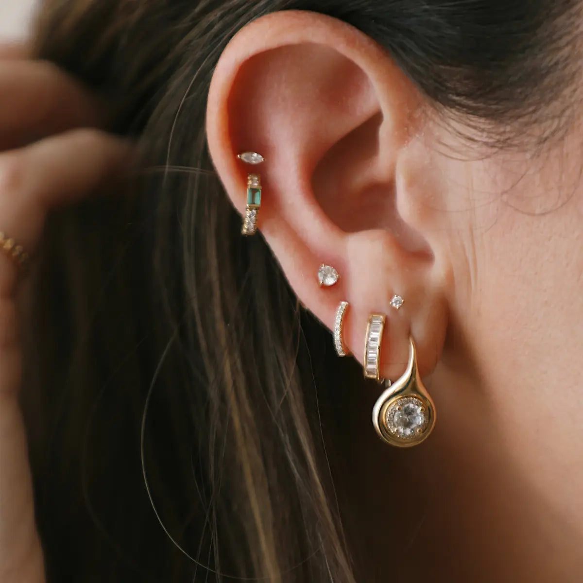 Bijoux Gumdrop Earrings Round Shape 14k yellow gold natural white topaz natural diamonds 