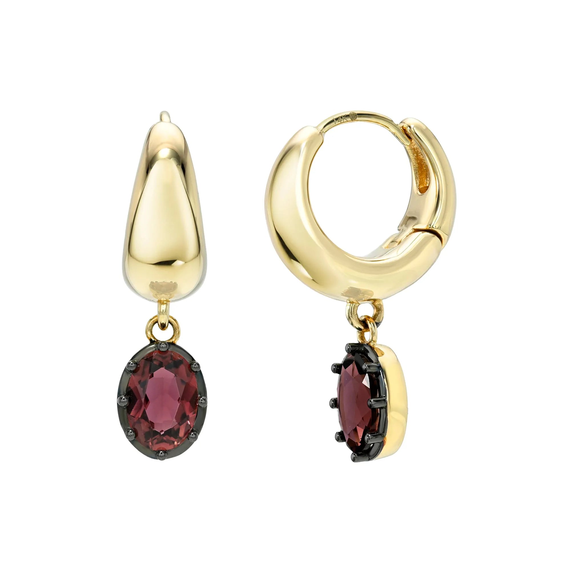 Black Rhodium Plated Garnet Drop Earrings-Mama Bijoux